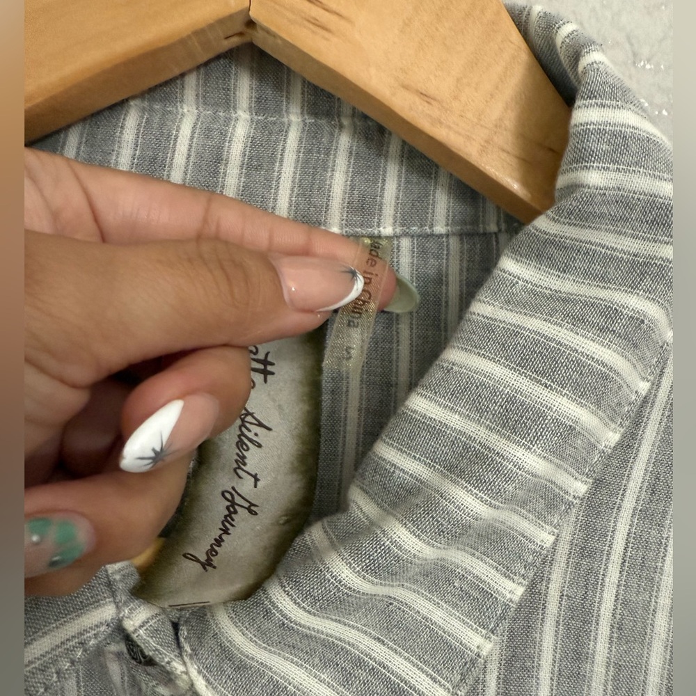 Aratta Silent Journey Striped Gray Dress with Leaf Accents - Picture 3 of 11